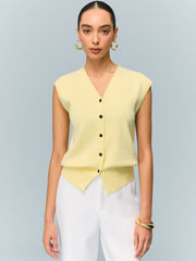 Button Knit Top with Convertible Styling Options