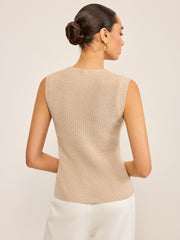 Knitted V-Neck Buttoned Vest