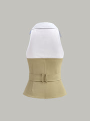 Belted Collared Sleeveless Top