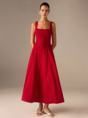 Cotton Maxi Dress with Lace-Up Back