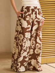 Vintage Printed Linen Wide-Leg Pants