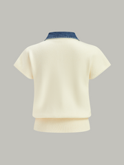 Denim Collar Cinched Knit Top