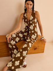 Floral Print Wide-Leg Pants Set
