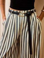 Mid-Waisted Striped Belted Pants