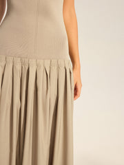 Sleeveless Knit-Top Pleated Midi Dress