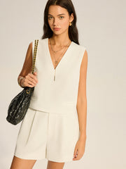 V-Neck Pocketed Top and Pleated Shorts Set