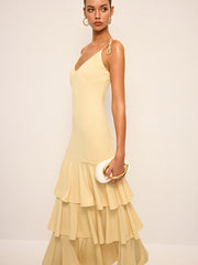 Tie-Strap Shoulder Tiered Maxi Dress