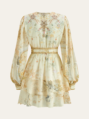 Semi-Sheer Chiffon Floral Printed Ruffled Mini Dress