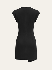 Mock Neck Mini Dress with Metal Buckle Detail