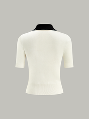 Contrast-Collar Polo Knit Top