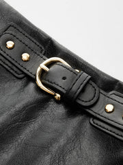 Color-Block Pleated-Panel PU Leather Mini Skirt