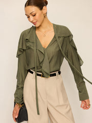 Neckline Tie Ruffled Blouse
