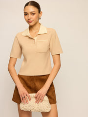 Contrast Collar Knit Polo Top