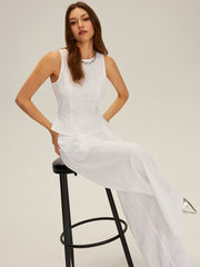 Cotton Peplum Top and Wide-Leg Pants Set