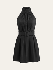 Halter Neck Backless Satin Jumpsuit with Belt