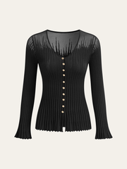 Mesh Panel Ribbed Knit Top