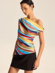 Colorful Striped One-Shoulder Top