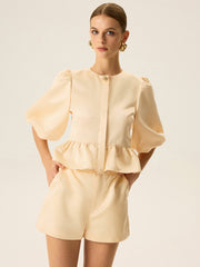 Puff Sleeve Peplum Top and Shorts Set