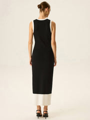 Contrast Trim Button Maxi Dress