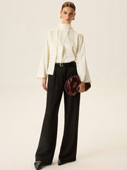 Polka Dot Satin High-Neck Blouse