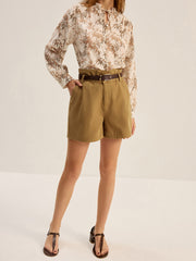 Belted Denim Mid-Waisted Shorts