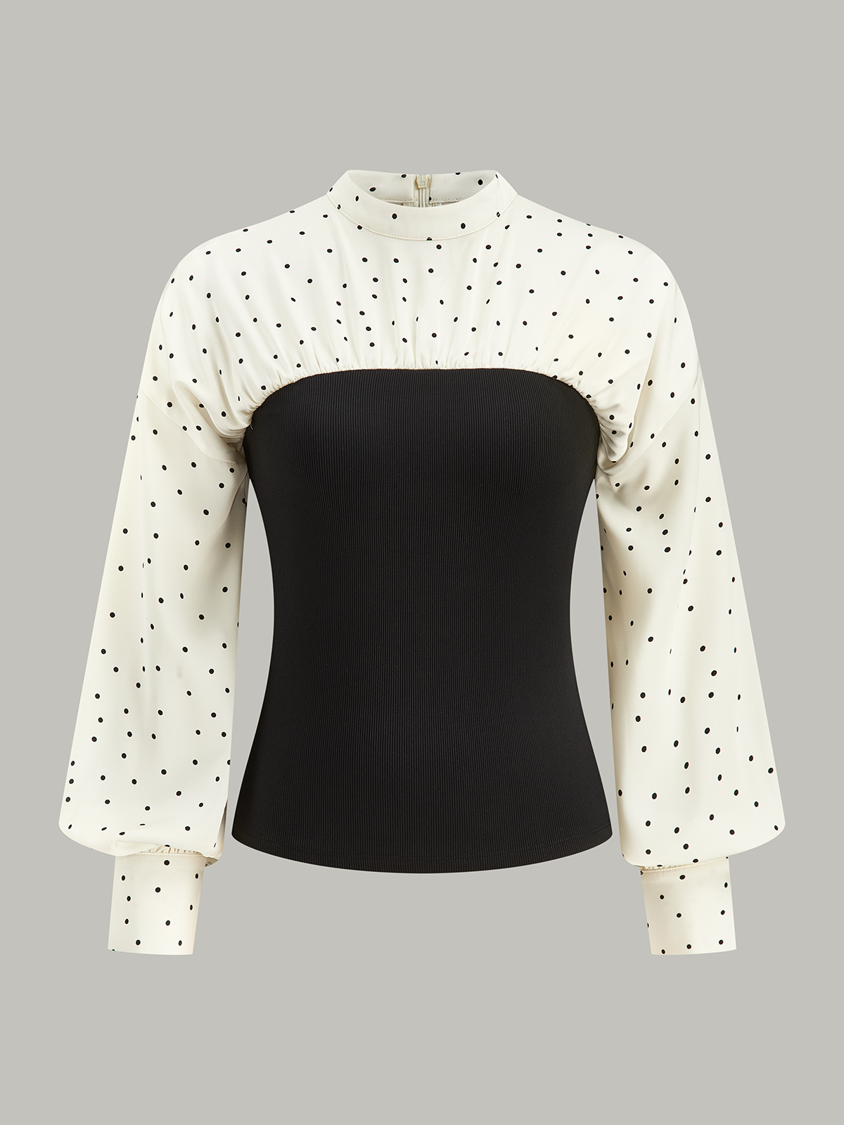 Polka Dot Panel Mock Neck Top – Okeek