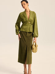 Textured Embossed Belted Wrap Top