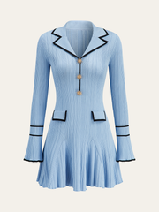 Contrast Trim Lapel Knit Dress