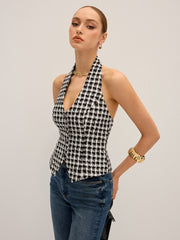 Checkered Halter Neck Vest