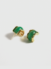 Green Marble Effect Gold-Tone Earrings
