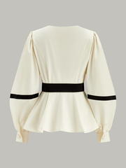 Contrast Belted Balloon Sleeve Shirt