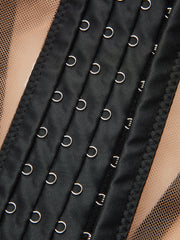 Sheer Mesh Bow-Tied Strap Corset Top