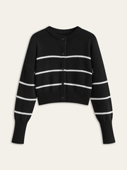 Striped Wool Blend Button Cardigan