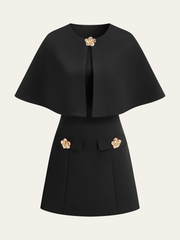 Detachable Cape Metal Floral Detail Dress Set