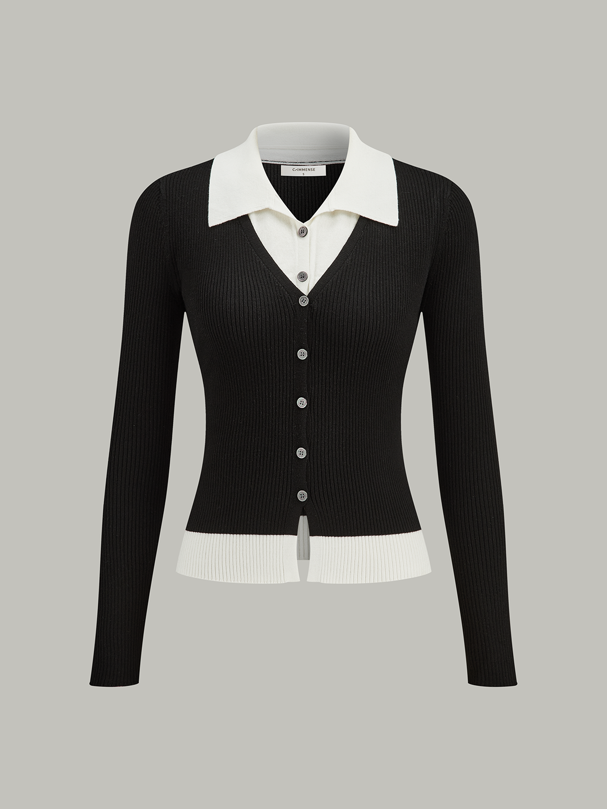 Contrast Collar Ribbed Knit Cardigan
