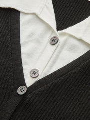 Contrast Collar Ribbed Knit Cardigan
