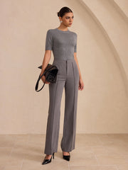 Wool-Blend Short Sleeve Knit Top