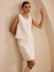 Hand-Beaded Sleeveless Top and Skirt Set