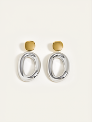 Two-Tone Smooth Oval Drop Earrings