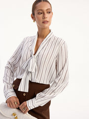 Striped Tie-Neck Long Sleeve Shirt