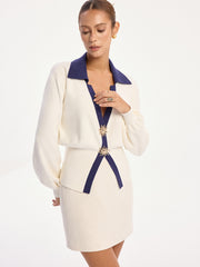 Sunburst Detail Contrast Trim Knit Cardigan
