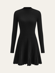 Mock Neck Flared Sweater Dress