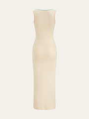 Color-Block Knit Midi Dress with Decor Button