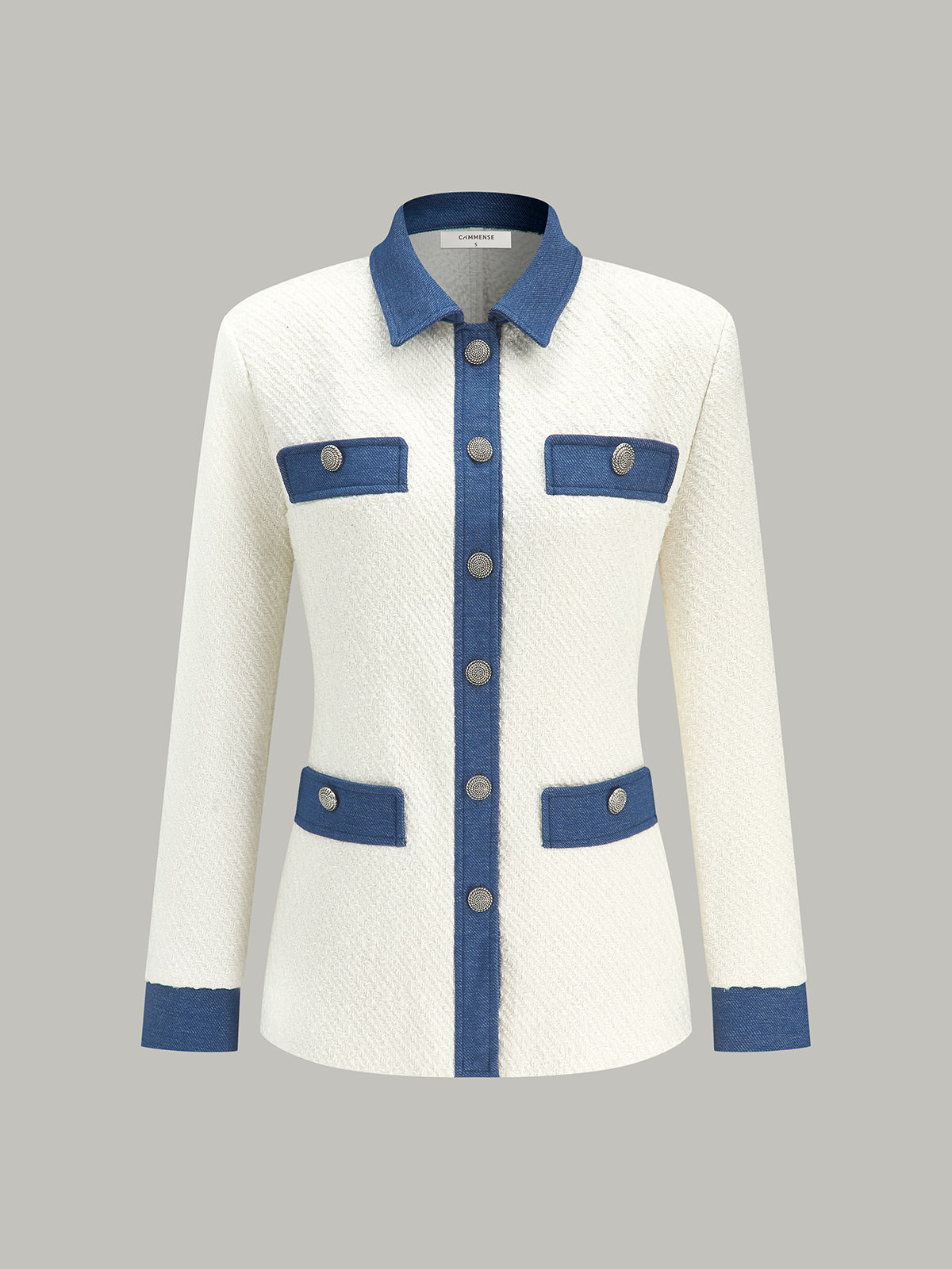 Metal Button Contrast Trim Tweed Jacket
