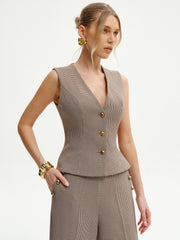 Houndstooth V-Neck Button Vest
