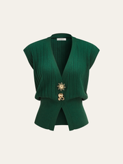 Metal Detail Cap Sleeve Ribbed Knit Vest