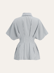 Cinched Waist Striped Button Shirt