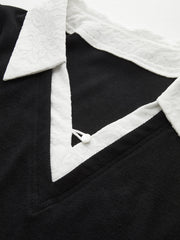 Contrast Lace Collar Cotton Blend T-Shirt