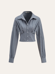 Striped Cinched Waist Cropped Shirt