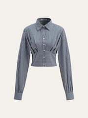 Striped Cinched Waist Cropped Shirt